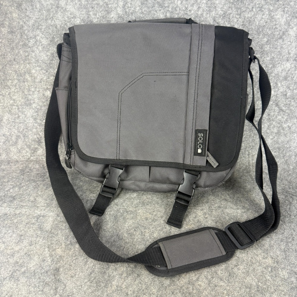 Solo‎ New York Compact Messenger Bag Gray Laptop Briefcase Pockets Travel